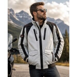 NOIZE Weather Gear Jacket L Gray Black Moto Ski Insulated Puffer Coat Zip